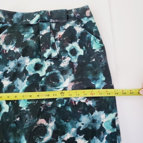 Milly Skirt Italian Fabric Teal Floral Bow Detail Abstract Pencil 6 - Picture 10 of 11